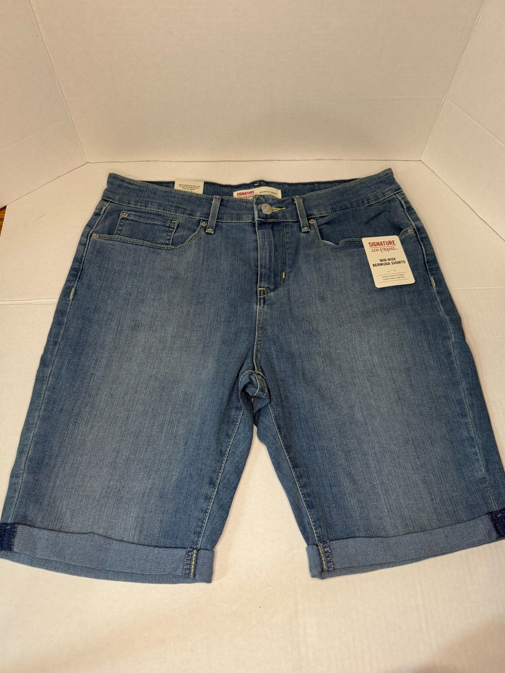 Signature by Levi Strauss Mid Wash Cuffed Denim Shorts